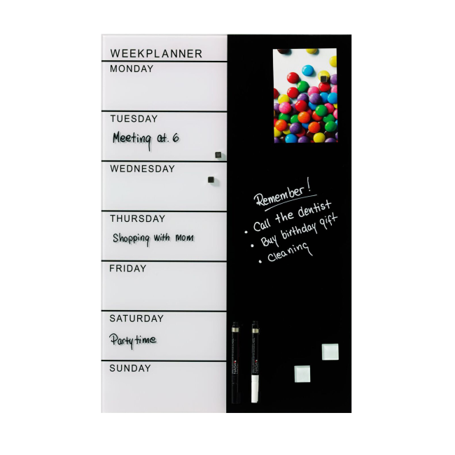 Organisateur hebdomadaire magnétique en verre